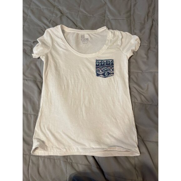 Nollie White Scoop Neck T-Shirt With Patterned Front Pocket - Womens Size S - Co - Picture 1 of 3